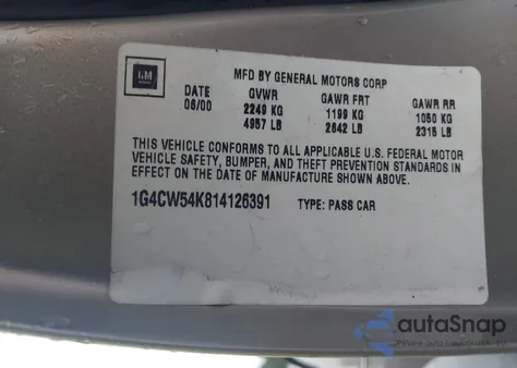 2001 Buick Park Avenue z USA, uszkodzony, nr VIN 1G4CW54K814126391